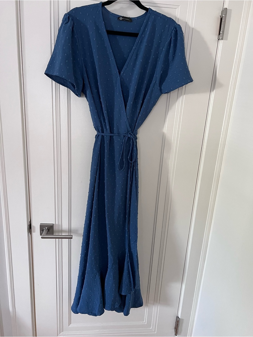 Blue Textured Wrap Maxi Dress with Tie Waist